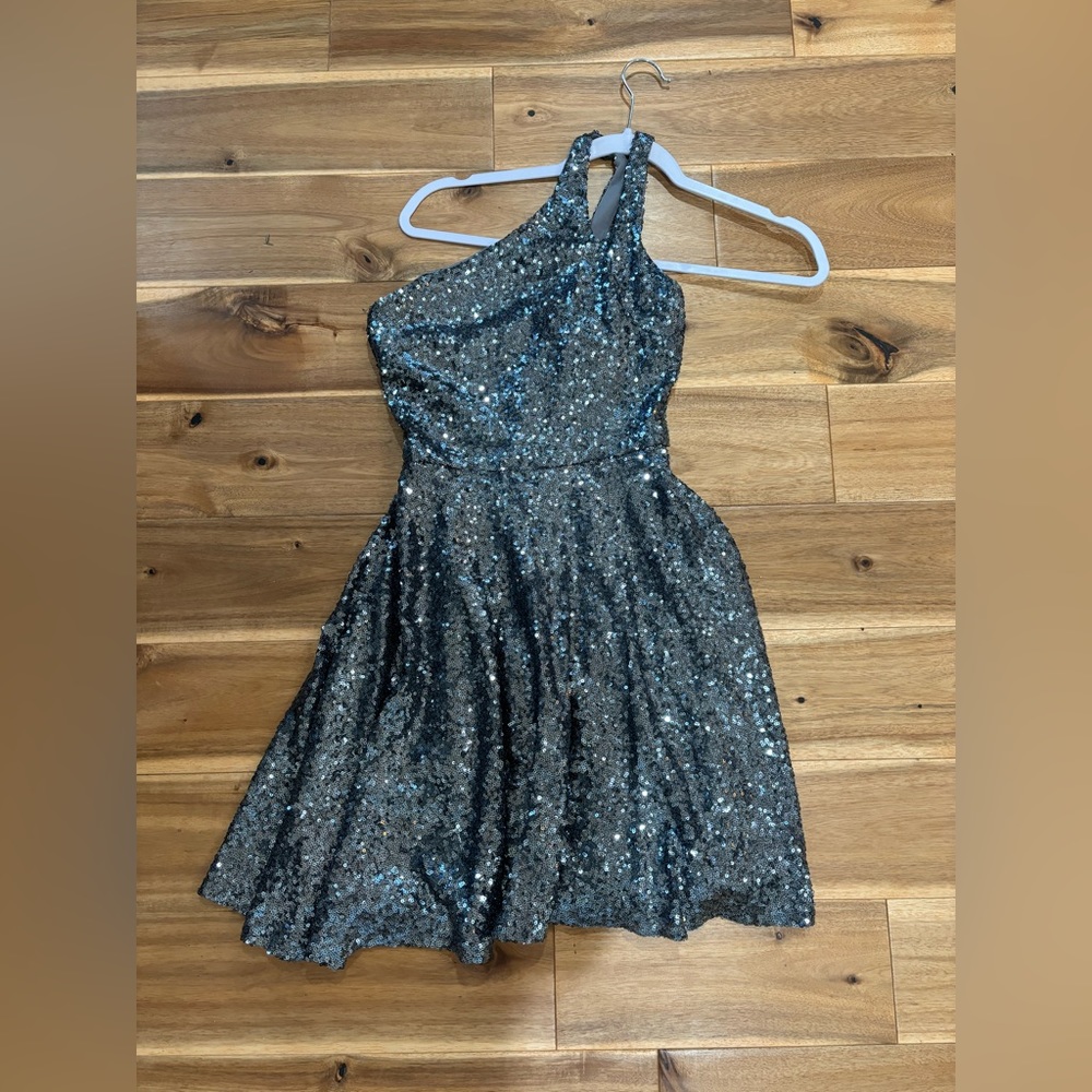 Blue sequin hoco dress